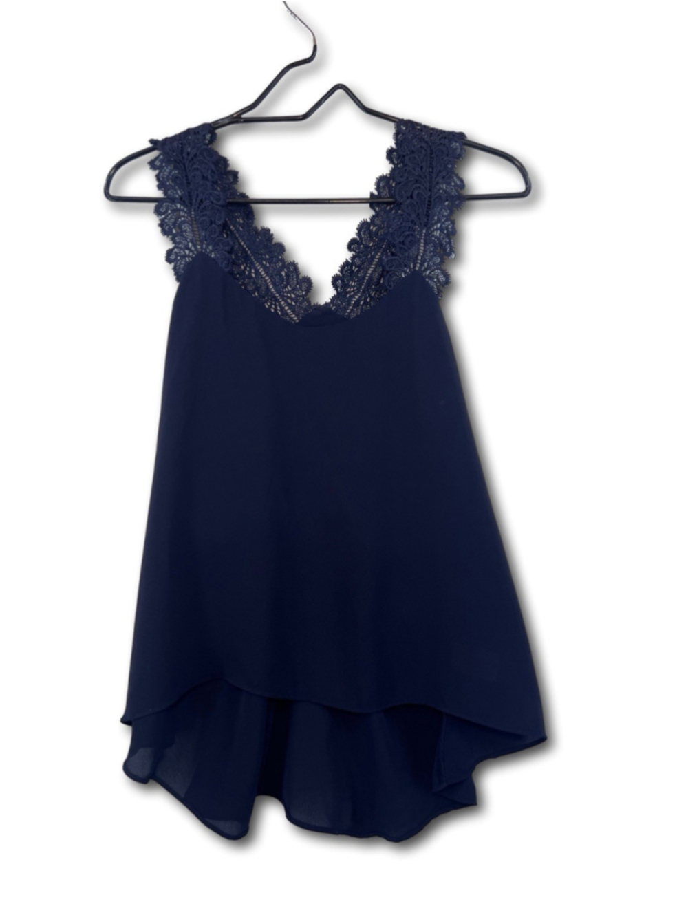Alythea Sheer Navy Baby Doll Racer Back Top Lace Straps Scoop Neck Woman Small
